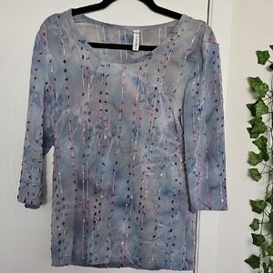 Bonjour - Light Blue Embellished Sheer Women's Top